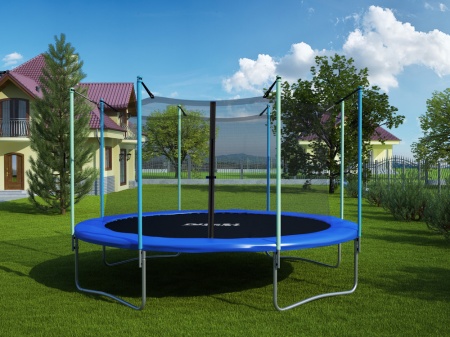 Батут Atlas Sport 374 см (12ft) с внутренней сеткой и лестницей BLUE